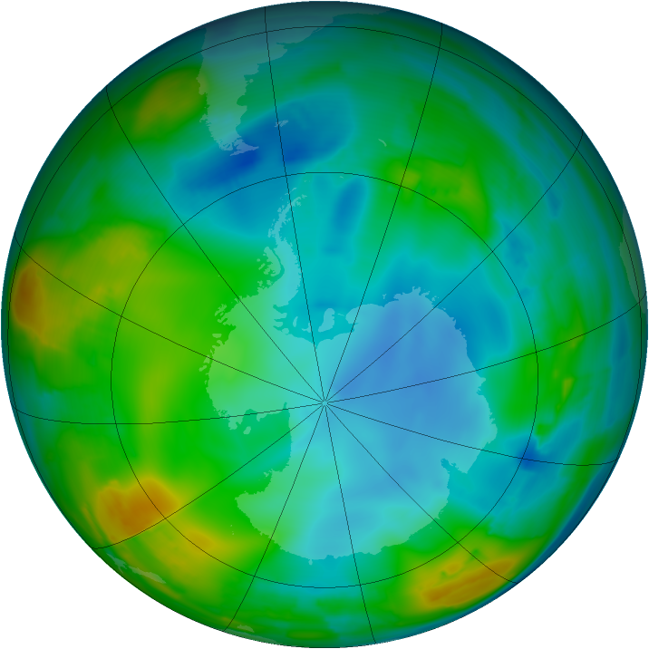Antarctic ozone map for 18 July 2009